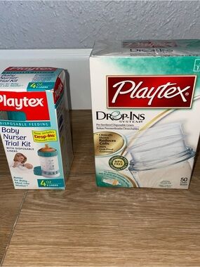 Vintage Playtex Nurser 4oz Baby Bottle Flat Top Nipple & Liners NEW